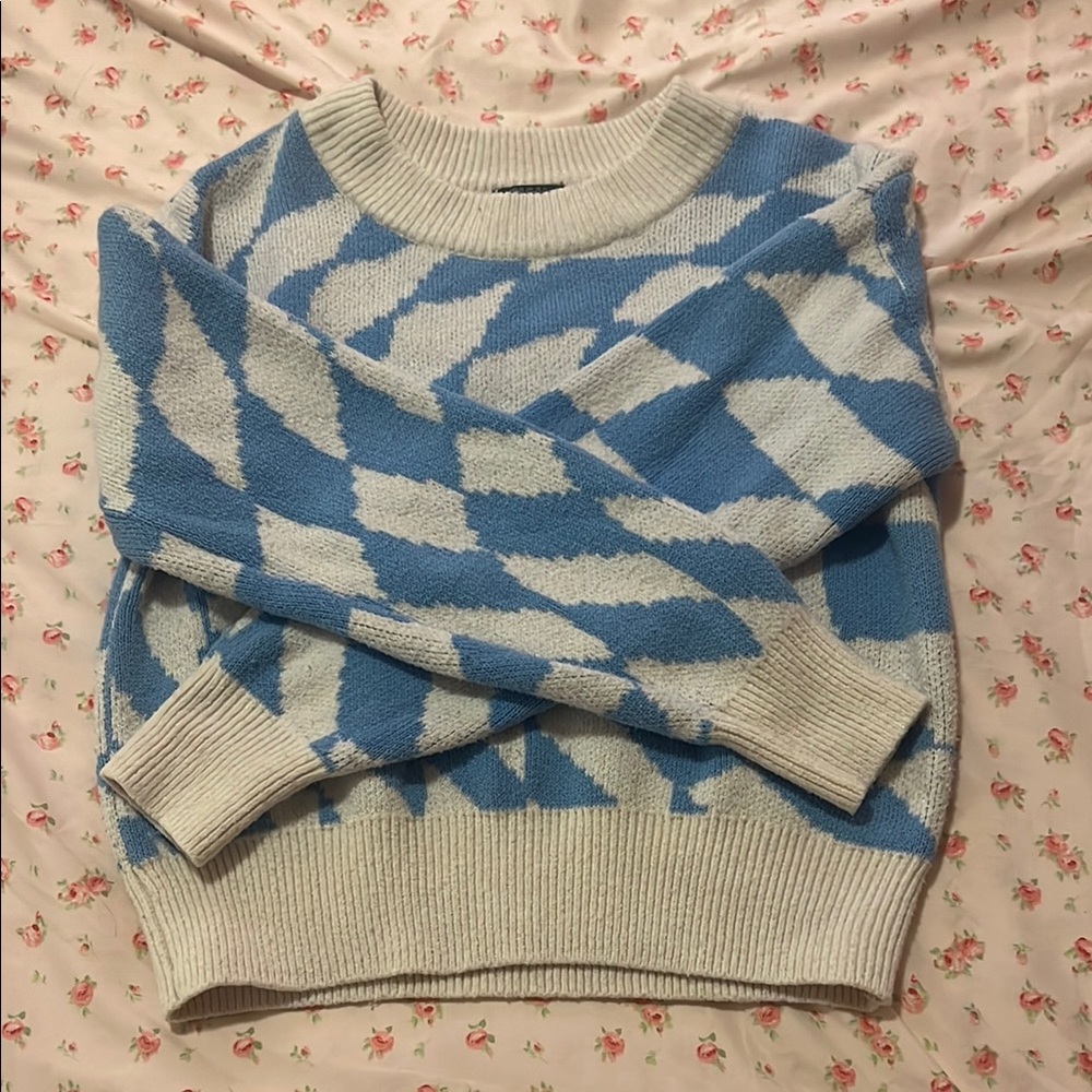 Blue and White Geometric Sweater
